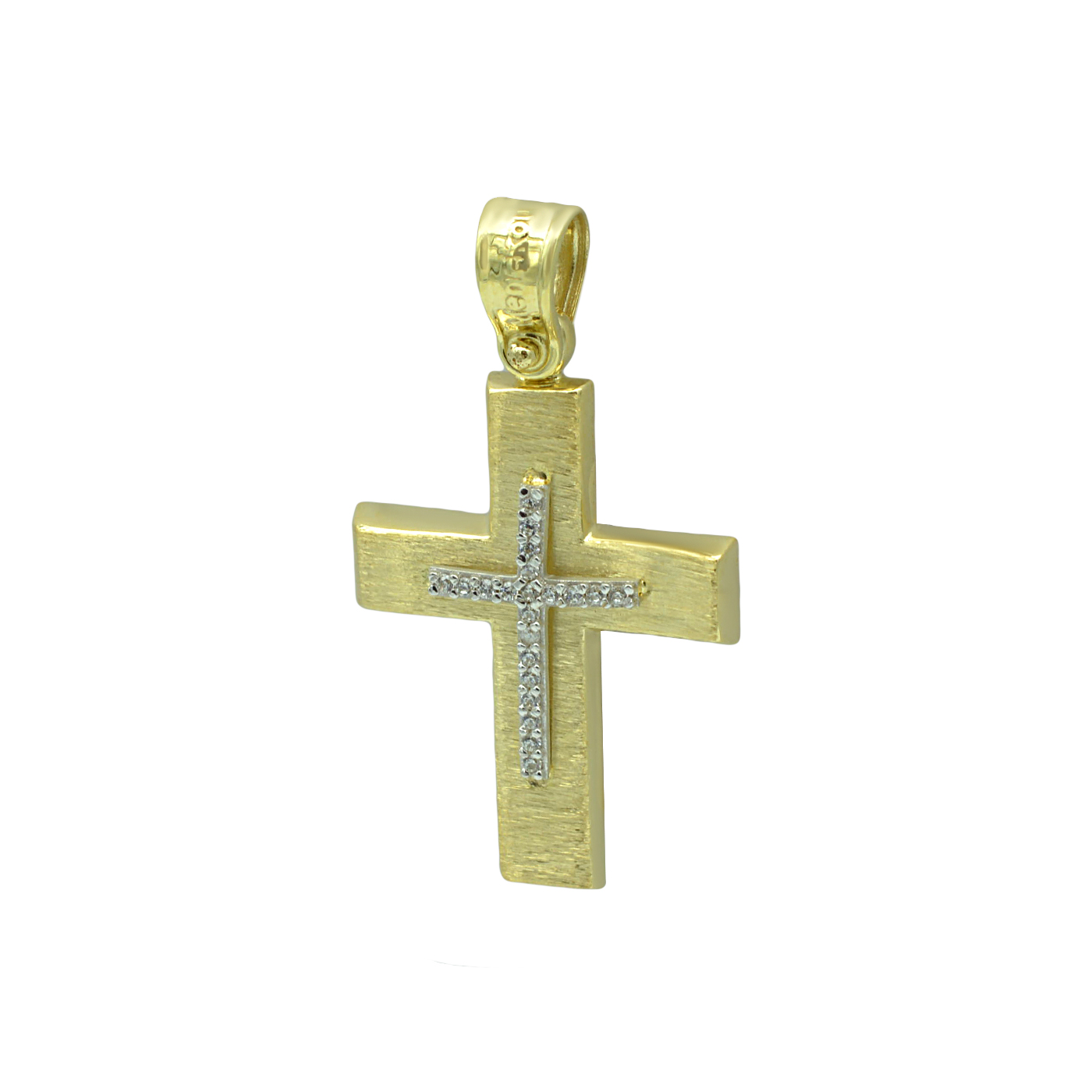 GOLD 14K CROSS WITH ZIRGON SATIN FOR WOMAN