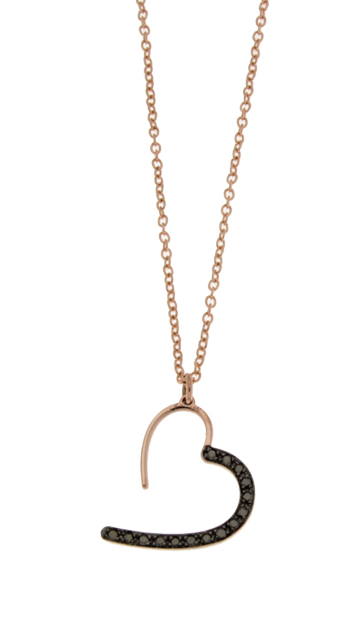 ROSE GOLD 14K NECKLACE HEART WITH BLACK DIAMONDS