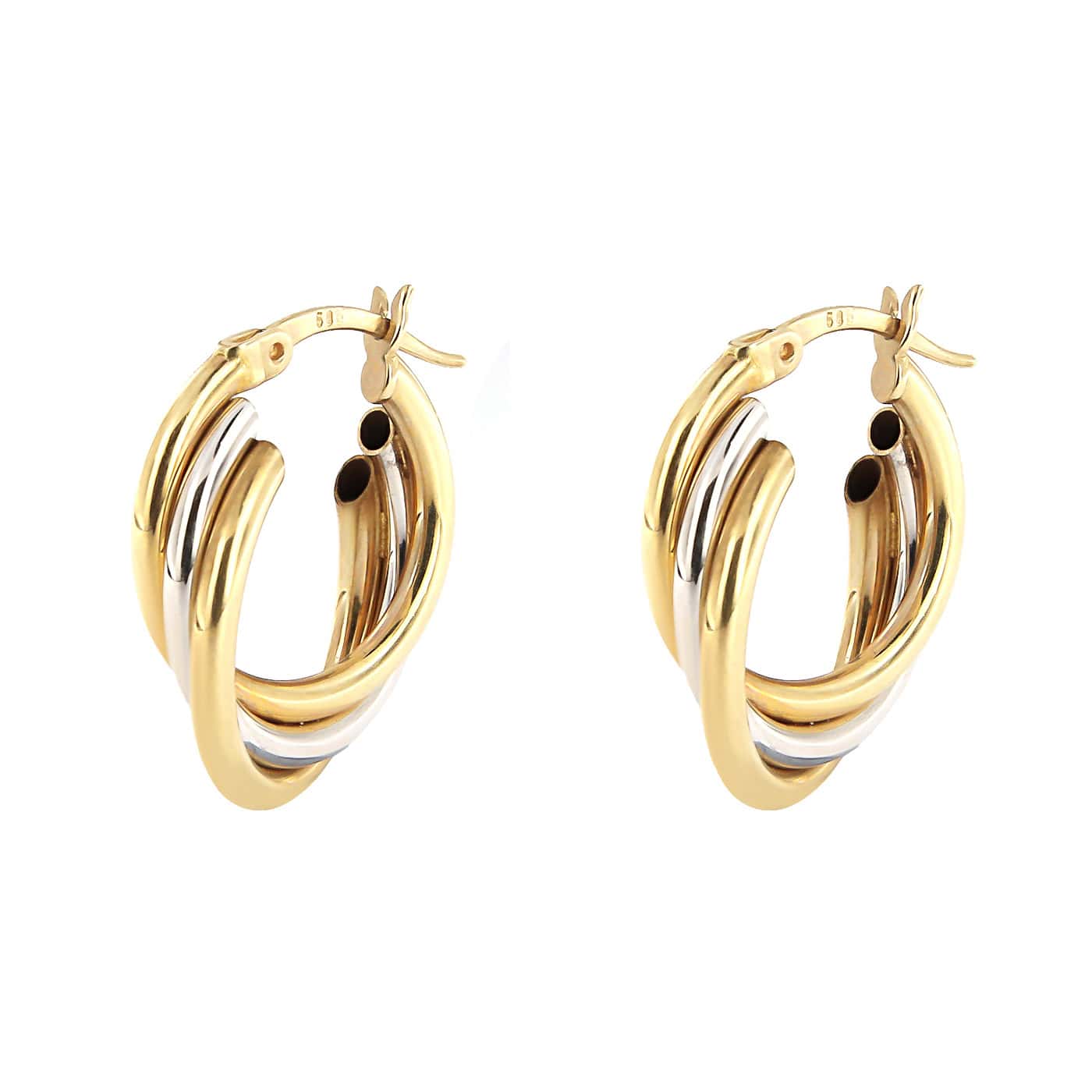 GOLD WHITE AND ROSE GOLD TONE SMALL HOOPS 14K GOLD
