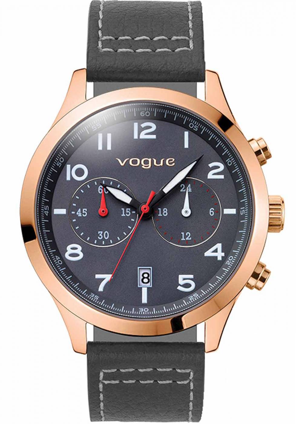 VOGUE WATCH GREY LEATHER STRAP CHRONOGRAPH