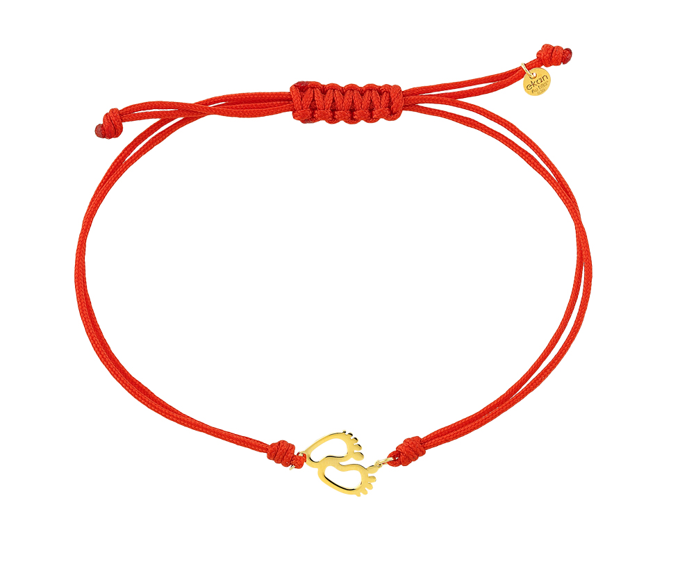 GOLD 14K BRACELET WITH BABY FEET AND CORD