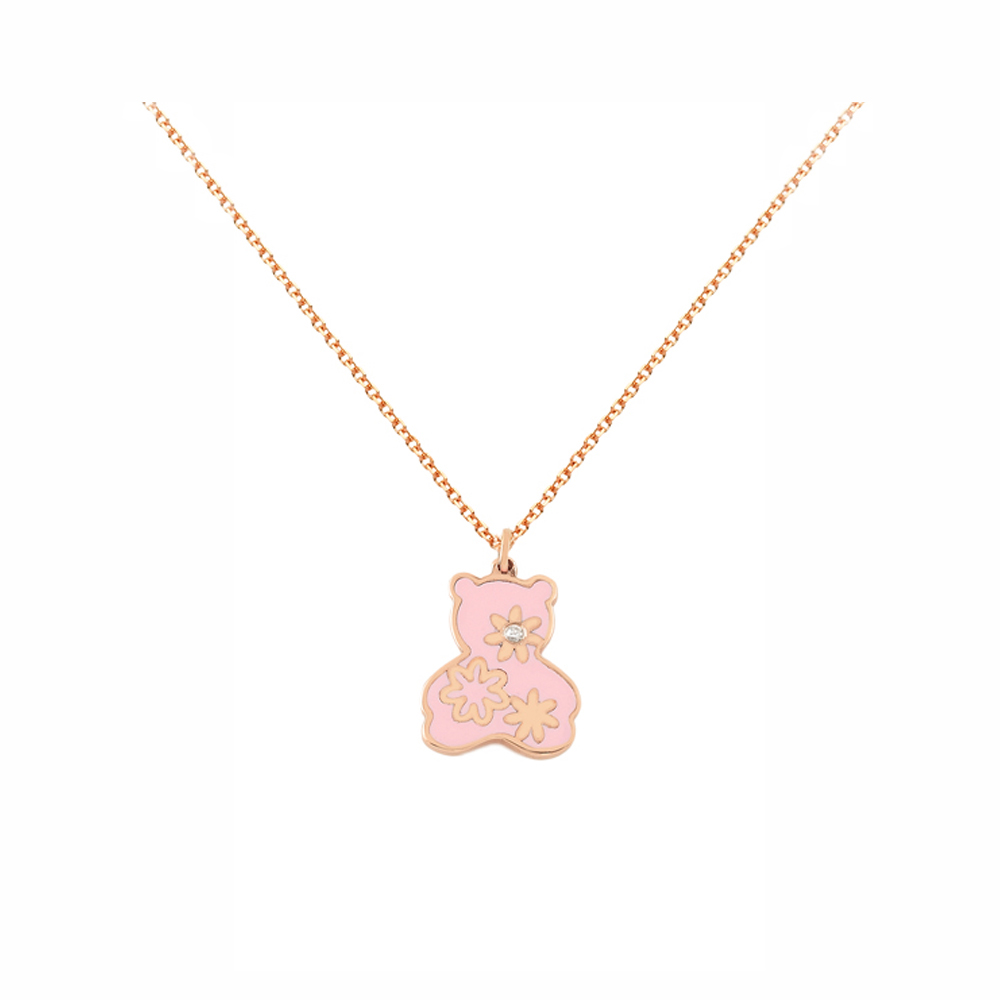 ROSE GOLD 14K NECKLACE PINK BEAR WITH DIAMOND