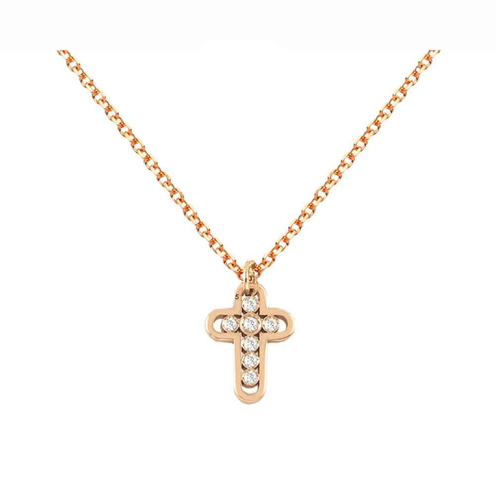 ROSE GOLD 14K NECKLACE CROSS WITH DIAMONDS