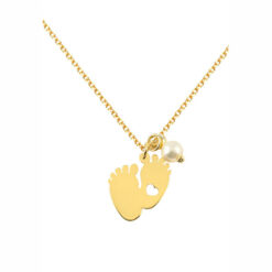 GOLD 14K NECKLACE BABY FEET WITH PEARL