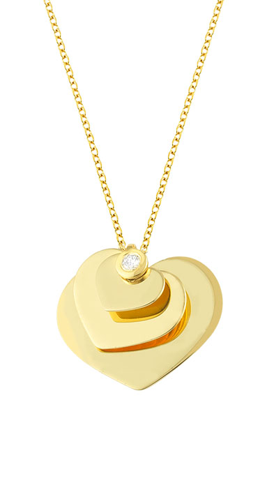 GOLD 14K NECKLACE WITH HEARTS AND DIAMONDS