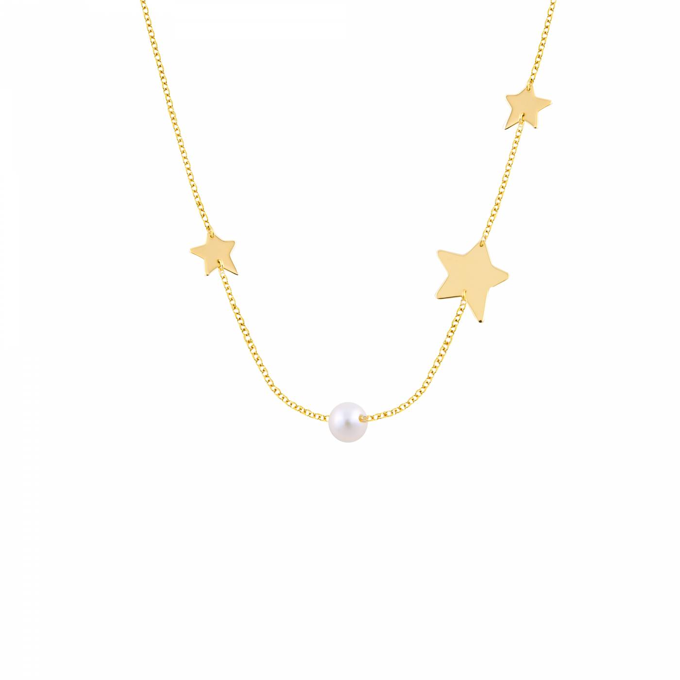 GOLD 14K NECKLACE STARS AND PEARL