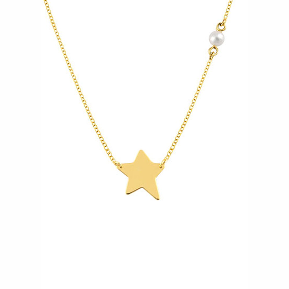 GOLD 14 K NECKLACE WITH STAR AND PEARL