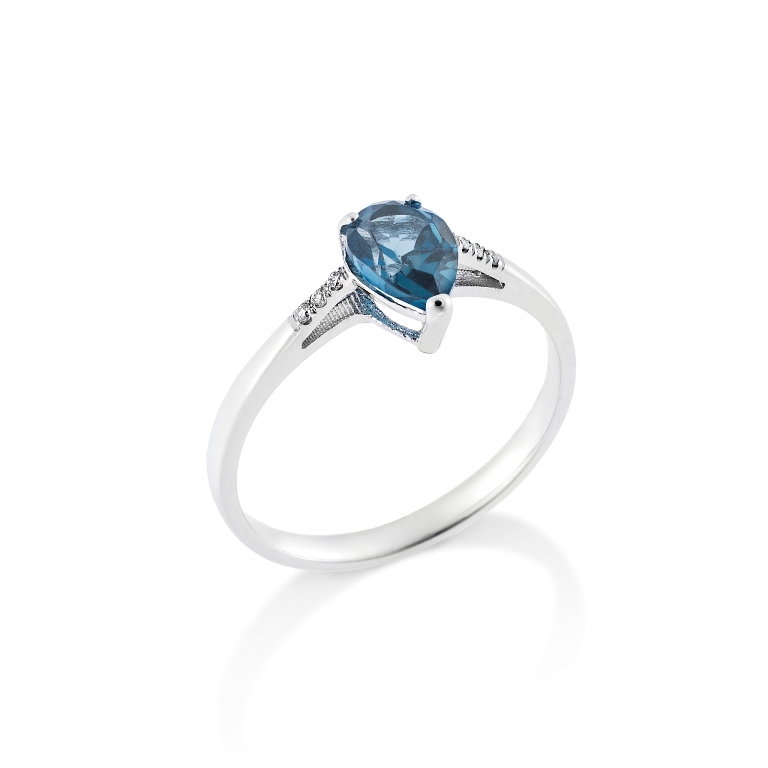 WHITE GOLD 18K RING WITH DIAMOND AND BLUE LONDON TOPAZ