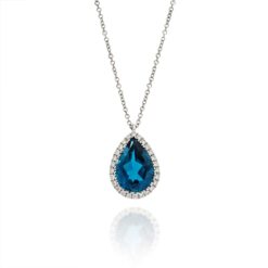 WHITE GOLD 18K NECKLACE WITH DIAMONDS AND BLUE TOPAZ