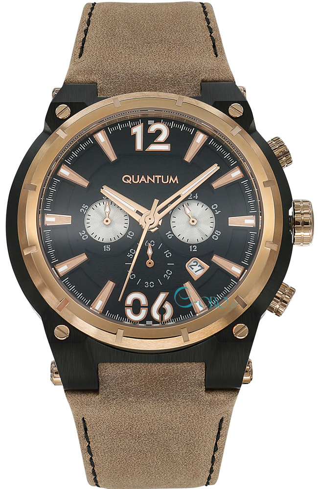 QUANTUM WATCH BROWN LEATHER STRAP MENS WATCH