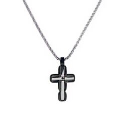 STAINLESS STEEL CROSS FOR MEN WITH STONES ROSSO AMANTE