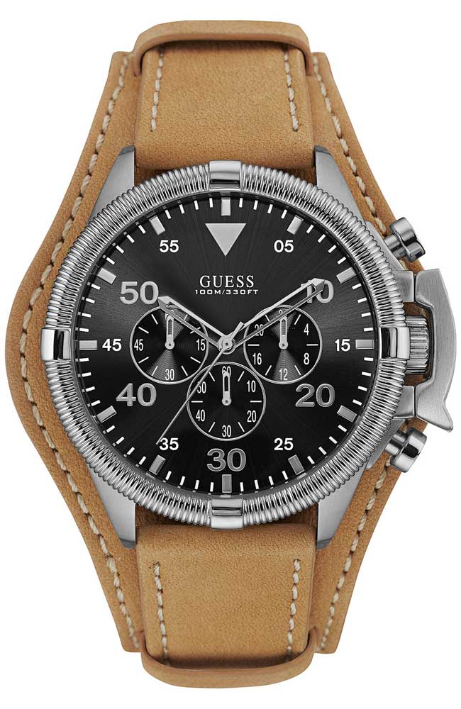 GUESS MEN WATCH BROWN LEATHER STRAP