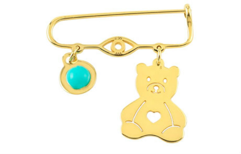 GOLD 14K PIN WITH EYE AND BEAR