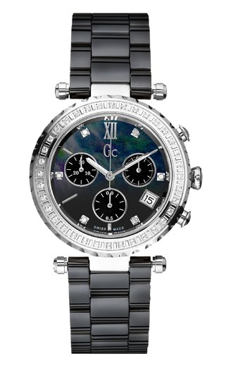 GUESS COLLECTION WATCH DIVER CHIC DIAMONDS CHRONOGRAPH BLACK CERAMIC BRACELET 01500M2