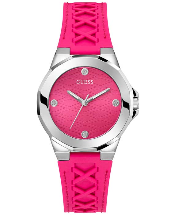 GUESS WATCH CORSET CRYSTALS PINK RUBBER STRAP GW0599L1