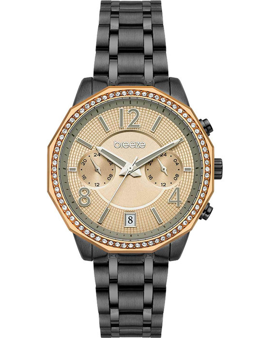 BREEZE WATCH CRYSTAL SWAROVSKI DUAL TIME DARK GREY STAINLESS STEEL BRACELET 2013812451.2