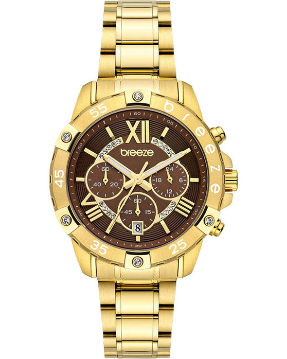 BREEZE WATCH SPECTACOLO SWAROVSKI CHRONOGRAPH GOLD STAINLESS STEEL BRACELET 212441.8
