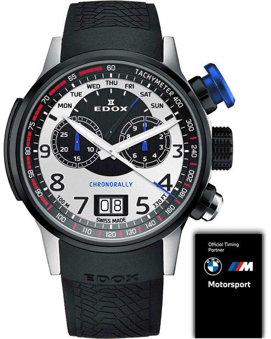 EDOX WATCH CHRONORALLY X-TREME PILOT CHRONOGRAPH BLACK RUBBER STRAP LIMITED EDITION GIFT SET 38001-TINNBU-BN