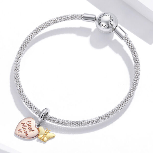 ΑΣΗΜΕΝΙΟ CHARM (925) ΔΙΧΡΩΜΟ BEST MOM WITH BUTTERFLY