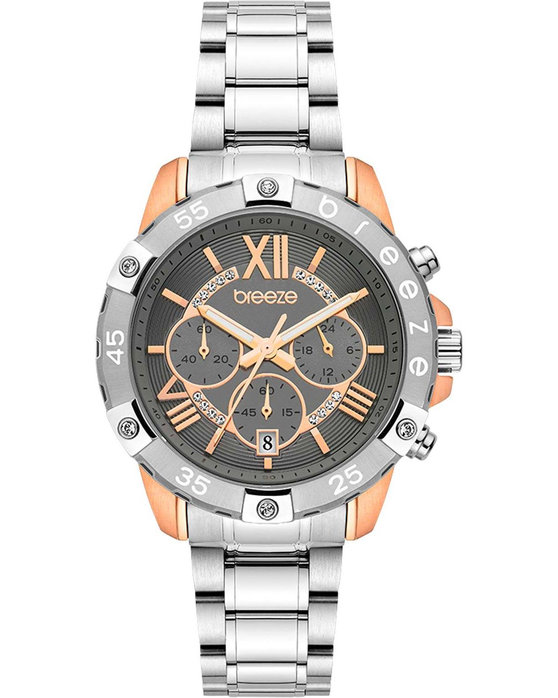 BREEZE WATCH SPECTACOLO SWAROVSKI CHRONOGRAPH SILVER STAINLESS STEEL BRACELET 712441.5