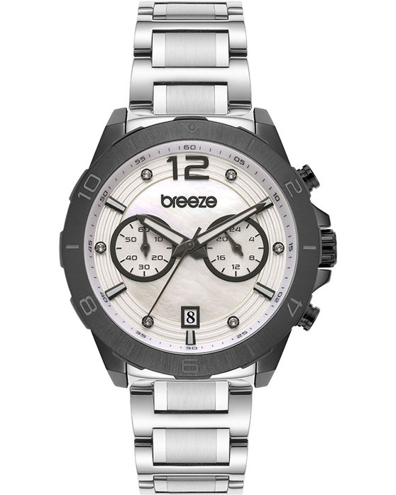BREEZE WATCH PRESTINIA SWAROVSKI CHRONOGRAPH SILVER STAINLESS STEEL BRACELET