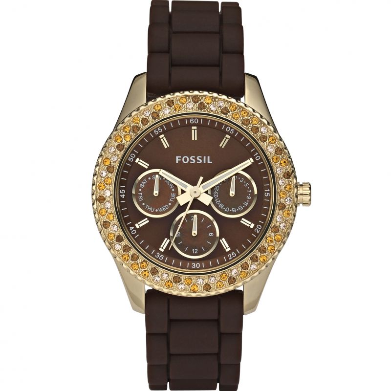 FOSSIL WATCH STELLA CRYSTALS BROWN PLASTIC BRACELET