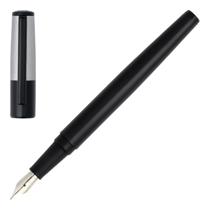 ΠΕΝΑ GEAR MINIMAL BLACK ΚΑΙ CHROME FOUNTAIN PEN BY HUGO BOSS HSN1892B