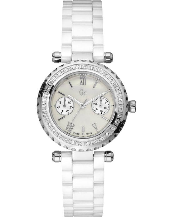 GUESS COLLECTION WATCH DIVER CHIC CRYSTALS WHITE CERAMIC STRAP I01200L1