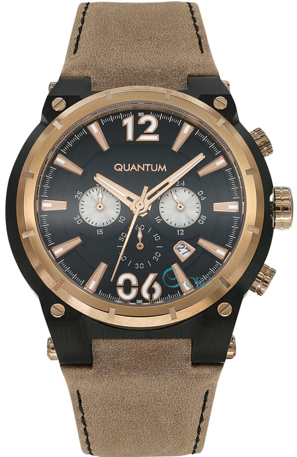 QUANTUM WATCH BROWN LEATHER STRAP PWG407654