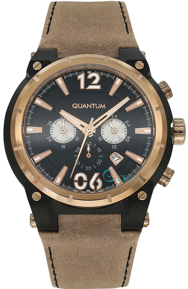 QUANTUM WATCH BROWN LEATHER STRAP PWG407654