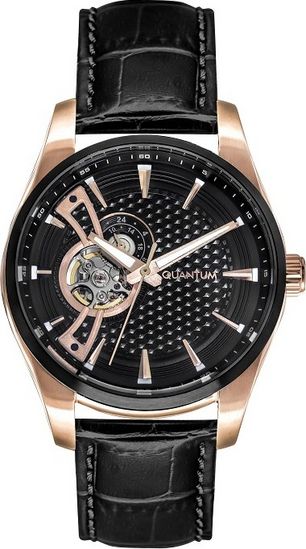 QUANTUM WATCH AUTOMATIC BLACK LEATHER STRAP