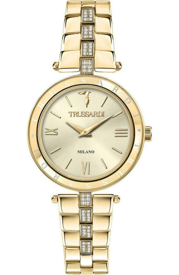 TRUSSARDI WATCH T-SHINY CRYSTALS GOLD STAINLESS STEEL BRACELET R2453145508