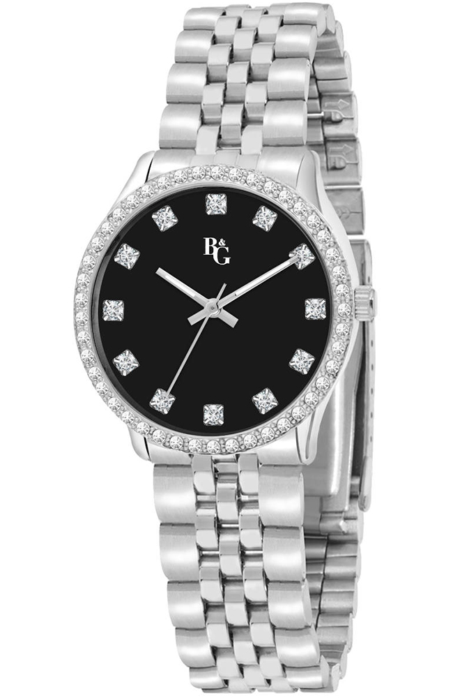 B&G WATCH LUXURY CRYSTALS SILVER METALLIC BRACELET R3853241521