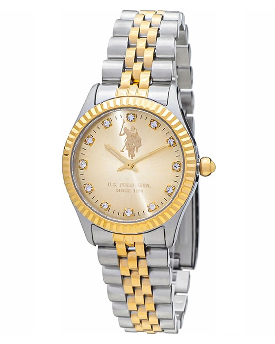 U.S POLO WATCH AZURE CRYSTALS TWO TONE STAINLESS STEEL BRACELET USP5770YG