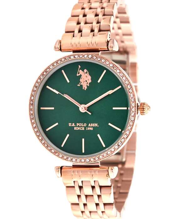 U.S POLO WATCH CRYSTALS ROSE GOLD STAINLESS STEEL BRACELET USP8168GR