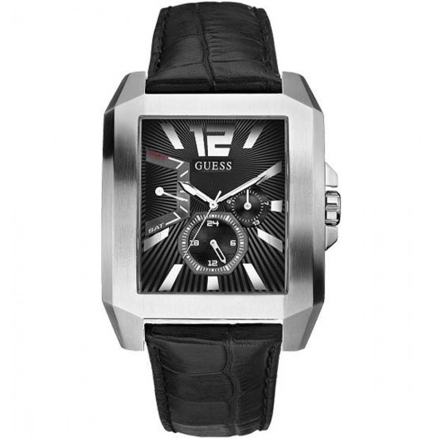 GUESS WATCH DUALTIME CALENDAR BLACK LEATHER W13075G1