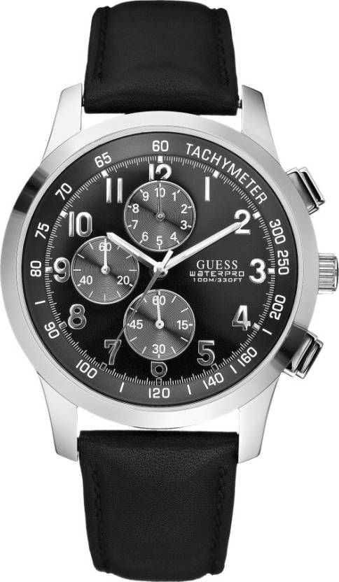 GUESS WATCH COASTAL BLACK LEATHER STRAP W13530G1