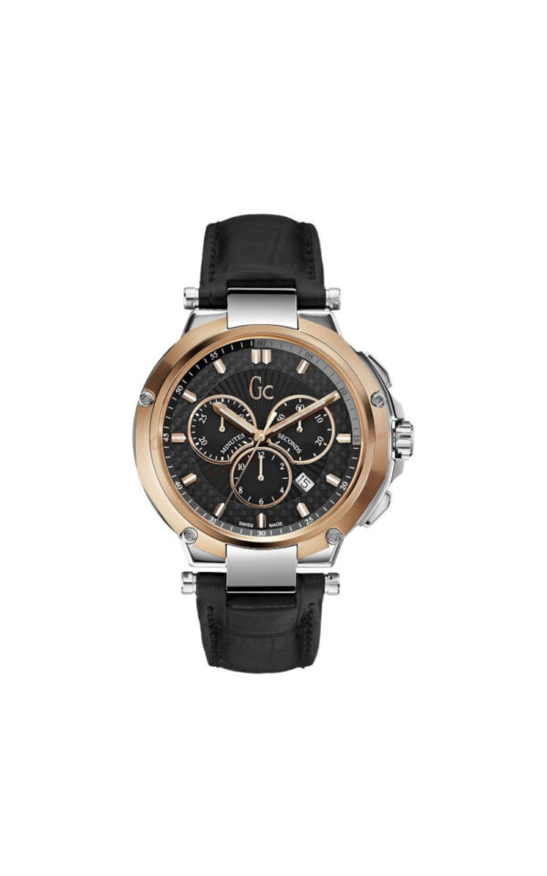 GUESS COLLECTION MEN WATCH BLACK LEATHER STRAP