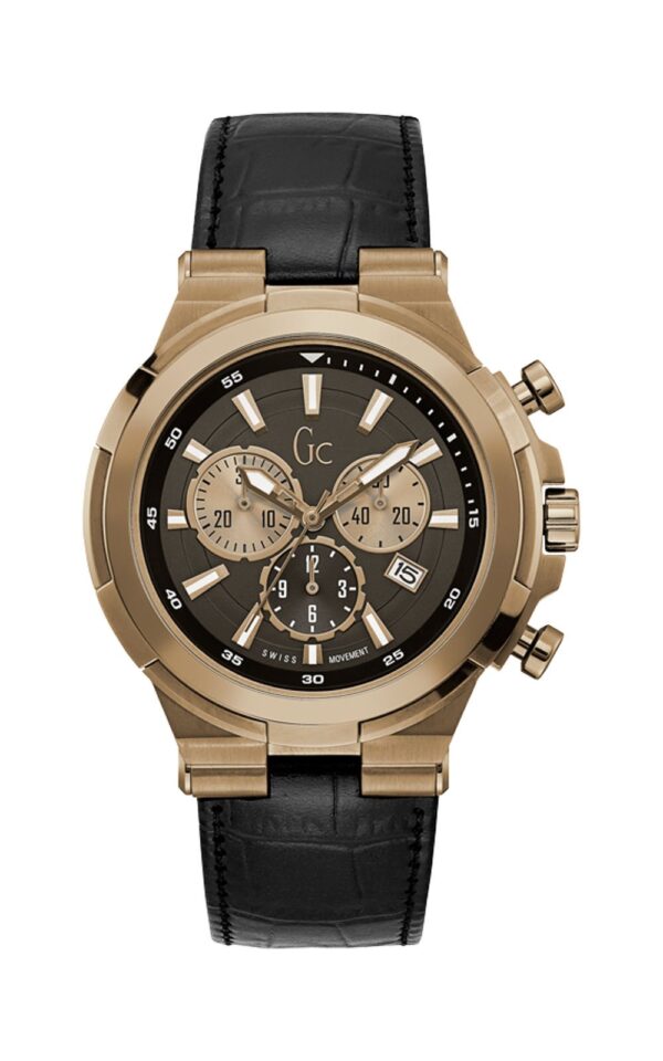 GUESS COLLECTION MEN WATCH STRUCTURA BLACK LEATHER STRAP