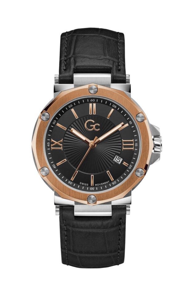 GUESS COLLECTION MEN WATCH SPIRIT BLACK LEATHER STRAP