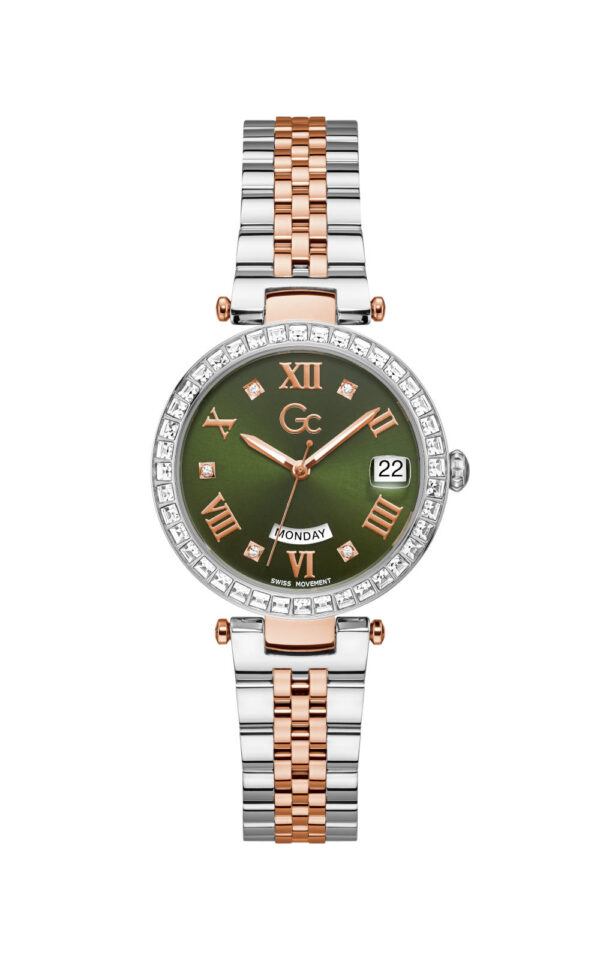 GUESS COLLECTION WATCH FLAIR CRYSTAL QUARTZ TWO TONE STAINLESS STEEL BRACELET