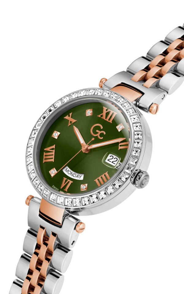 GUESS COLLECTION WATCH FLAIR CRYSTAL QUARTZ TWO TONE STAINLESS STEEL BRACELET