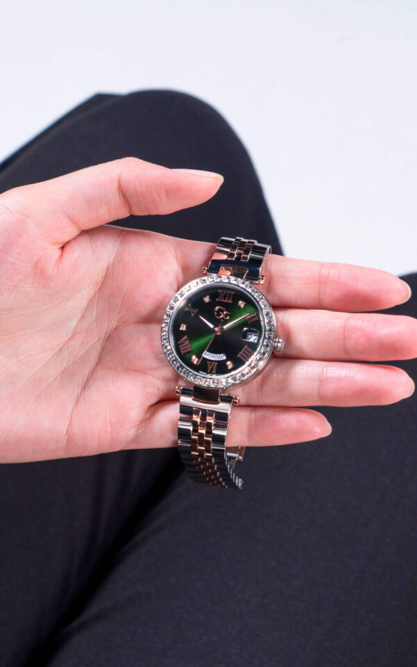 GUESS COLLECTION WATCH FLAIR CRYSTAL QUARTZ TWO TONE STAINLESS STEEL BRACELET