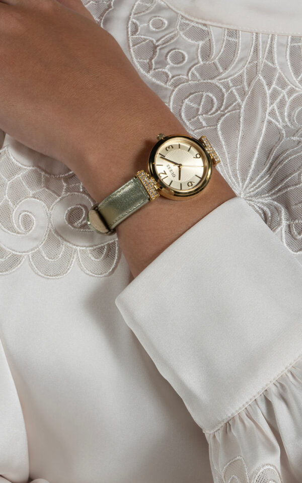 GUESS WATCH ARRAY CRYSTALS BEIGE LEATHER STRAP
