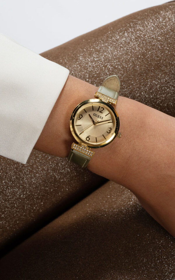 GUESS WATCH ARRAY CRYSTALS BEIGE LEATHER STRAP