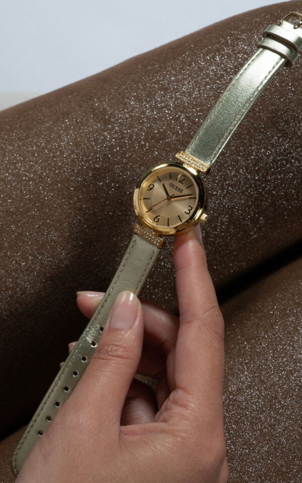 GUESS WATCH ARRAY CRYSTALS BEIGE LEATHER STRAP