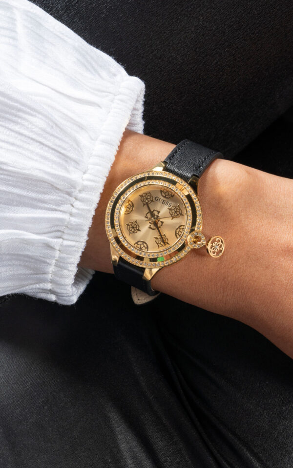 GUESS WATCH CHARMED CRYSTALS BLACK RUBBER STRAP