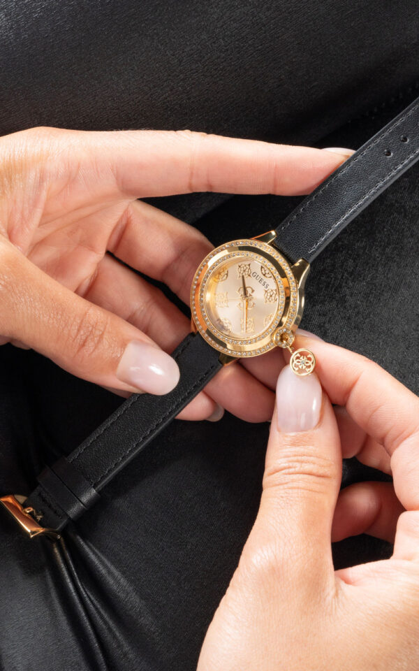 GUESS WATCH CHARMED CRYSTALS BLACK RUBBER STRAP