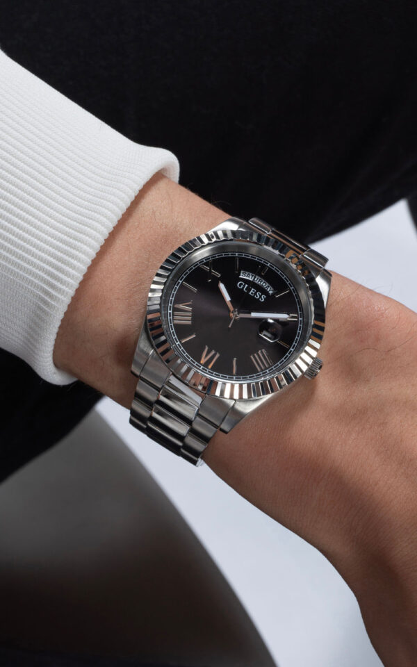 GUESS MEN WATCH CONNOISSEUR SILVER STAINLESS STEEL BRACELET
