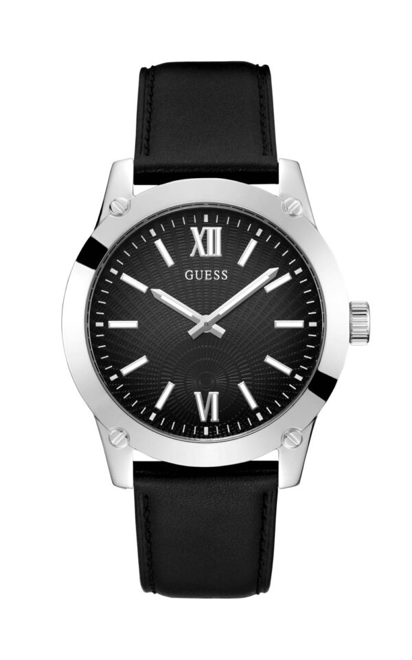 GUESS WATCH CRESCENT BLACK LEATHER STRAP